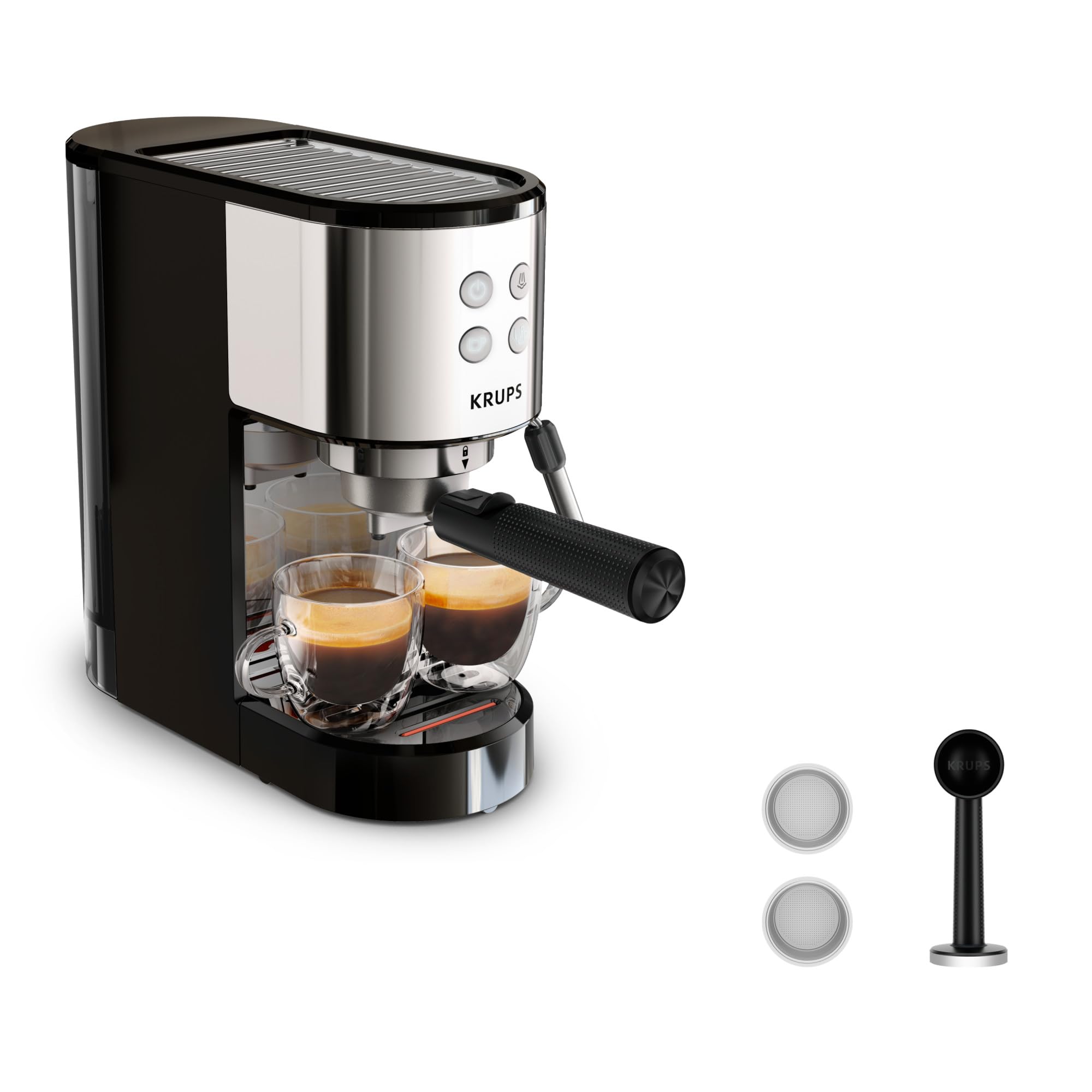 Machine expresso manuelle, design compact, espresso et cappuccino, Silver