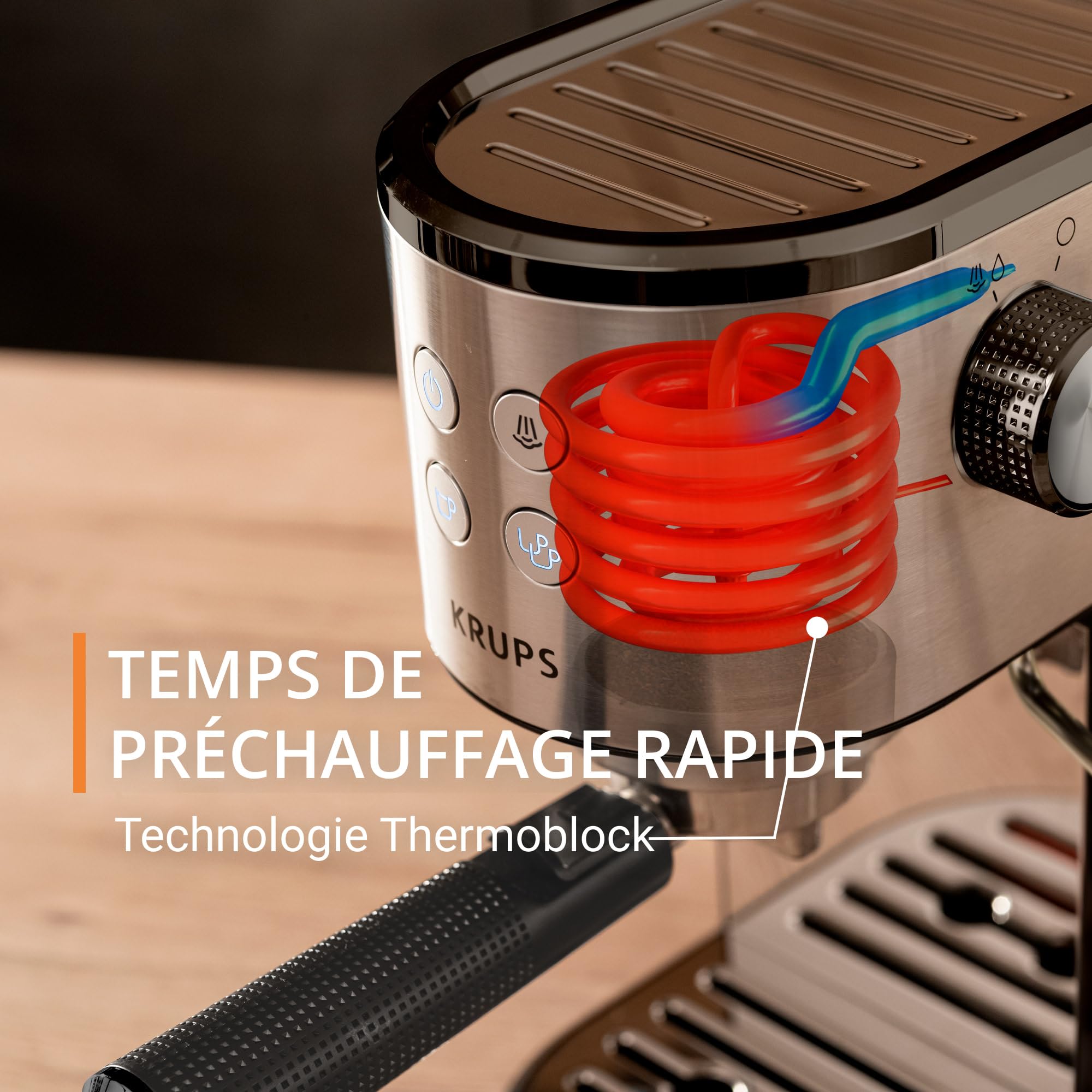 Machine expresso manuelle, design compact, espresso et cappuccino, Silver