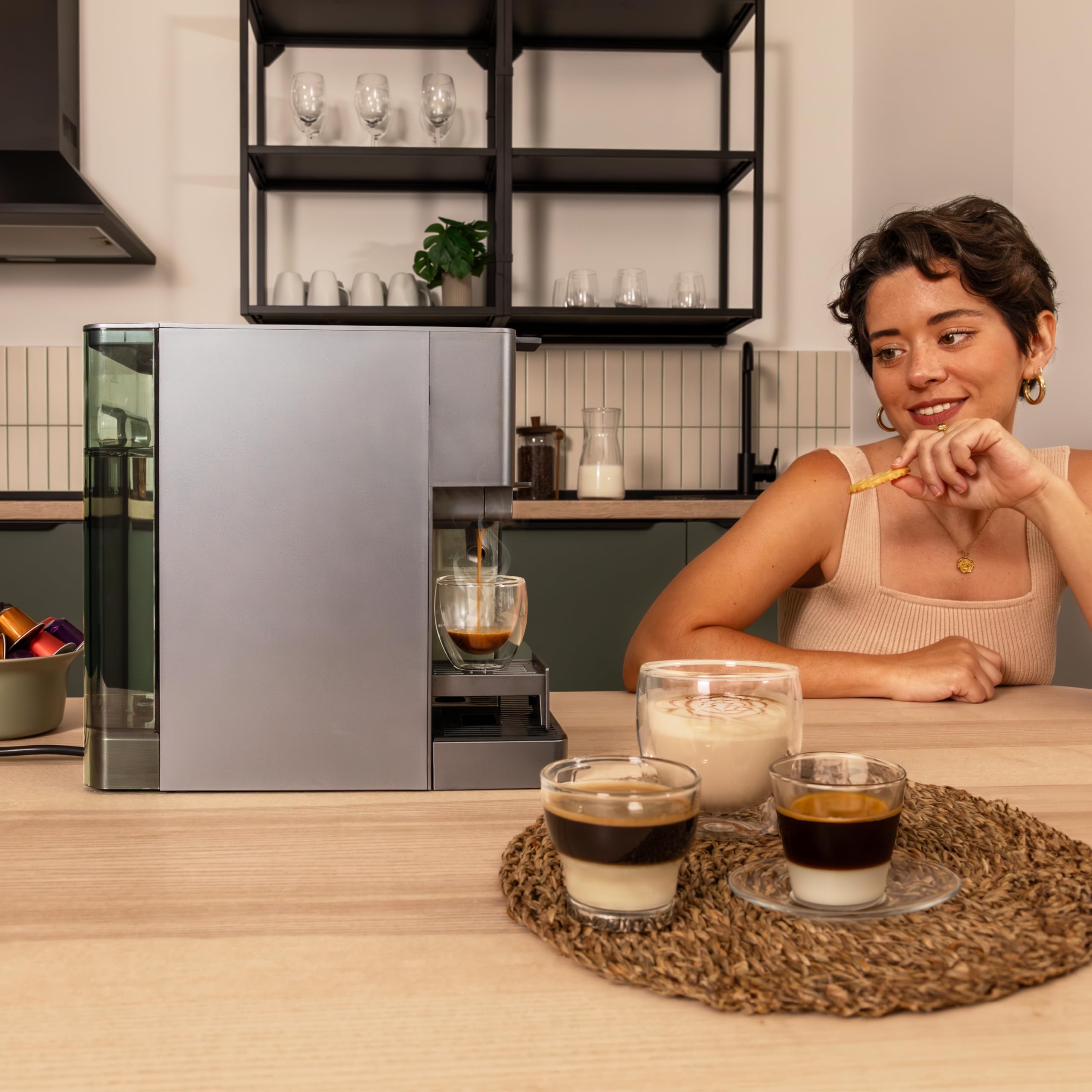 Cafetières à Capsules FreeStyle Latte T. Cafetière multifonctionnelle,1350 W avec réservoir de 400 ml