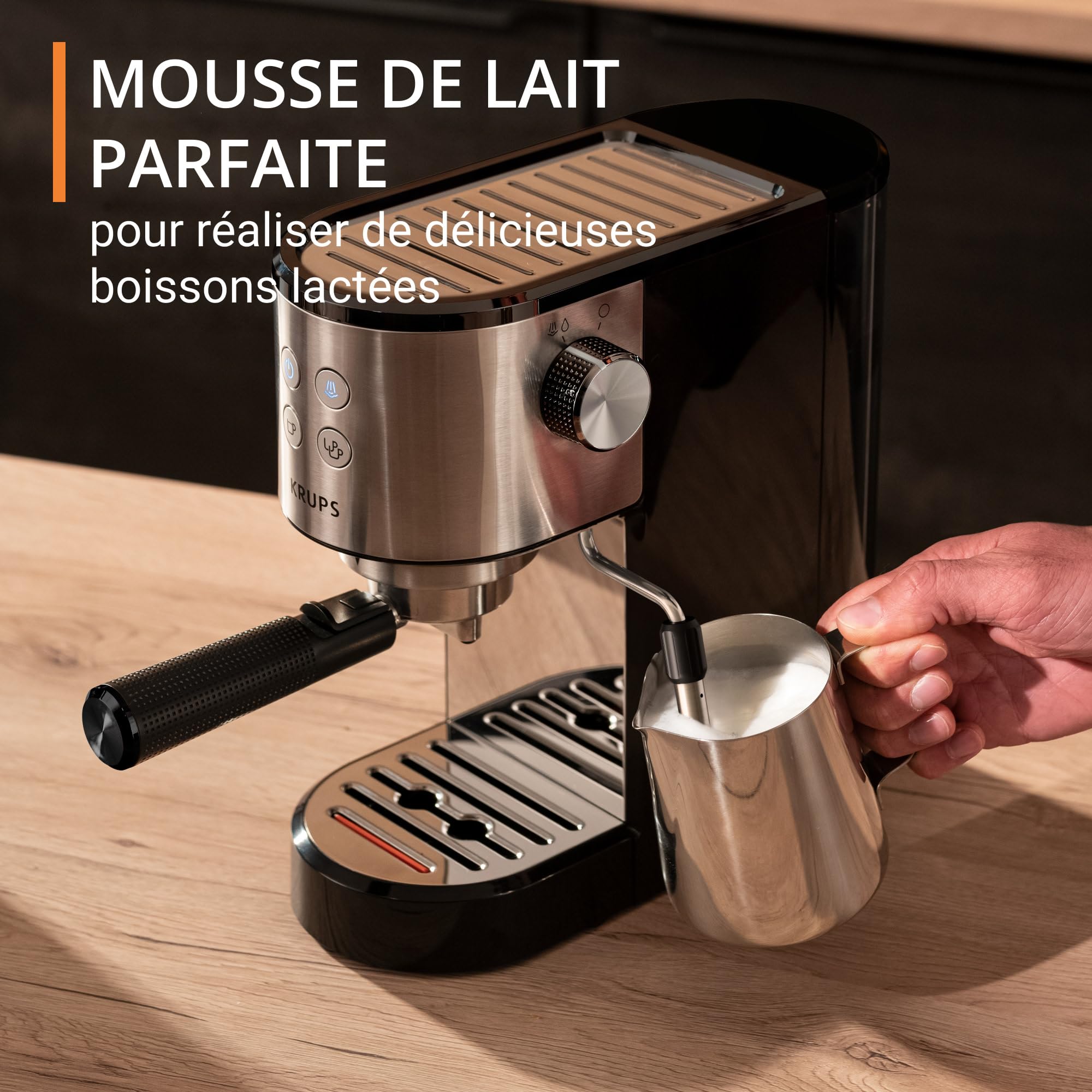 Machine expresso manuelle, design compact, espresso et cappuccino, Silver
